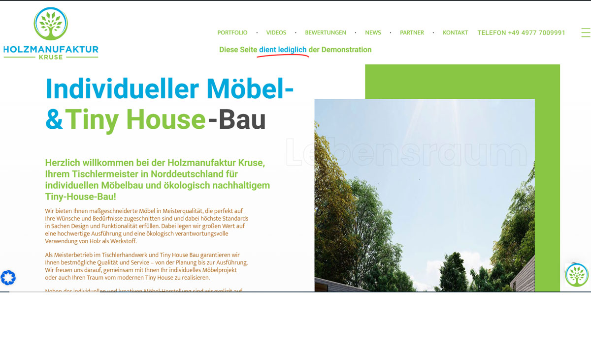 Demo-Webseite für eine Tischlerei